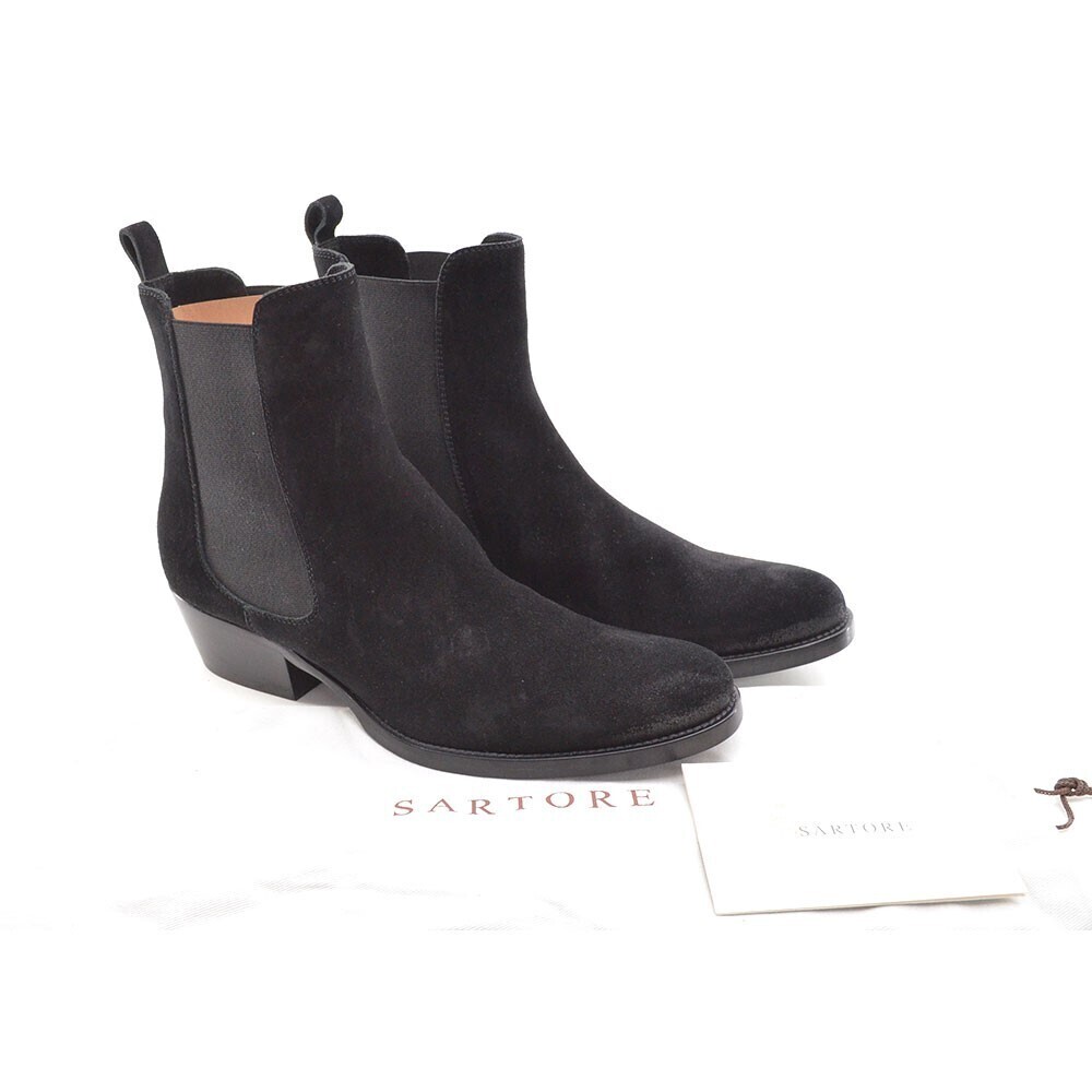 Sartore Crosta Black Suede Cowboy Booties 38.5 New